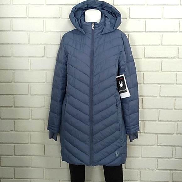 Spyder Jackets & Blazers - SPYDER NWT Women's Blue/Gray Long Hooded Puffer Coat. Size Medium